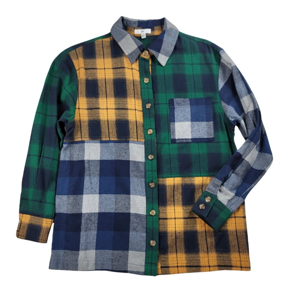 BP Button Front Long Sleeve Plaid Shirt - Picture 1 of 11